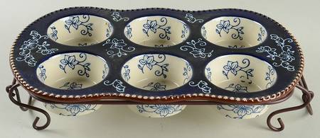 Floral Lace-Blue Muffin Pan (Holds 6 Muffins) & Metal Stand