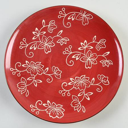 Floral Lace Cranberry Coupe Dinner Plate by Temp-Tations