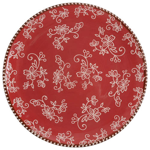 Floral Lace Cranberry Coupe Dinner Plate