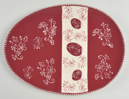 Floral Lace Cranberry 11" Egg Shape Plate by Temp-Tations