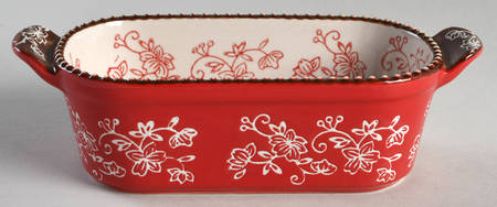 Floral Lace Cranberry 8" Oval Baker