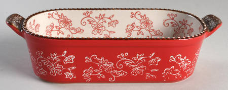 Floral Lace Cranberry 11" Oval Baker by Temp-Tations