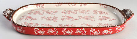 Floral Lace Cranberry 15" Oval Lid-It (Trivet,Tray,Baker Lid)