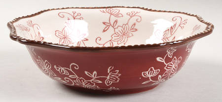 Floral Lace Cranberry Scalloped Soup/Cereal Bowl by Temp-Tations