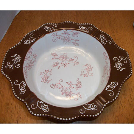 Floral Lace Cranberry 9" Round Handled Baker