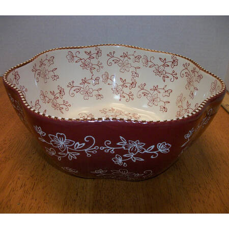 Floral Lace Cranberry 10" Scalloped Bowl