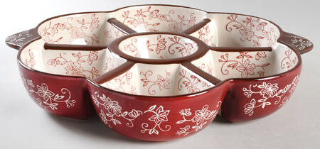 Floral Lace Cranberry 7 Part Daisy Divided Server No Lid-It by Temp-Tations