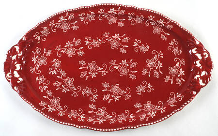 Floral Lace Cranberry 19" Oval Serving Platter by Temp-Tations
