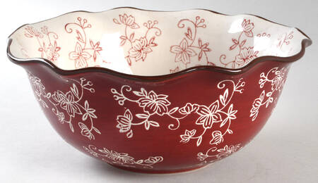 Floral Lace Cranberry 9" Round Fluted Bowl by Temp-Tations