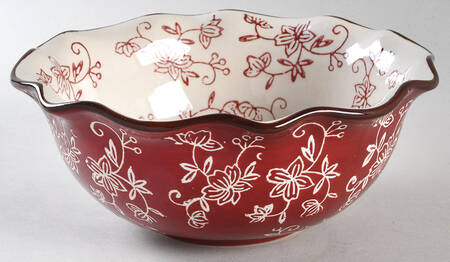 Floral Lace Cranberry 8" Round Fluted Bowl