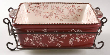 Floral Lace Cranberry Metal Stand for 8" Square Baker