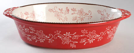 Floral Lace Cranberry 13" Oval Baker