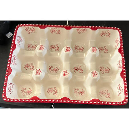 Floral Lace Cranberry Rectangular Egg Holder Tray (Holds 12)