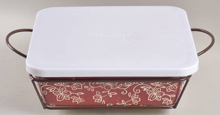 Floral Lace Cranberry 8" Square Baker W/Storage Cover & Metal Stand