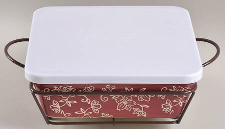 Floral Lace Cranberry 7" Square Baker W/Storage Cover & Metal Stand