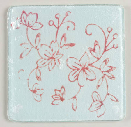 Floral Lace Cranberry Glass Trivet for 7" Square Baker