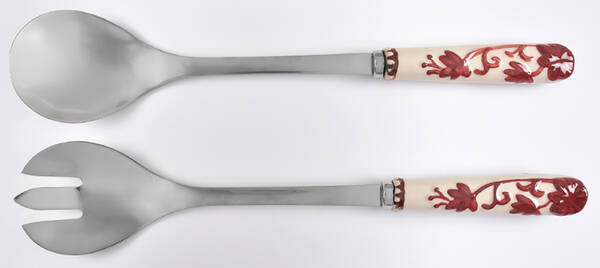 Floral Lace Cranberry (2 Piece) Salad Set with Stainless Bowl