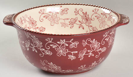 Floral Lace Cranberry 9" Round Handled Baker by Temp-Tations
