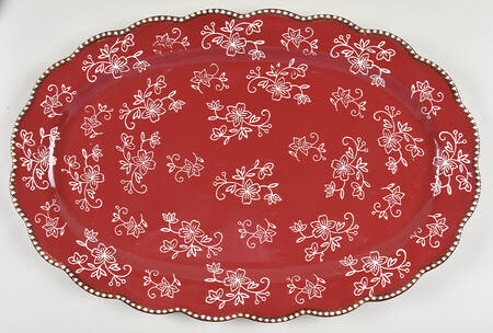 Floral Lace Cranberry 18" Oval Tray