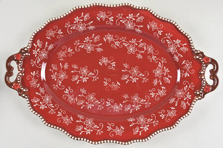 Floral Lace Cranberry 18" Oval Handled Platter by Temp-Tations