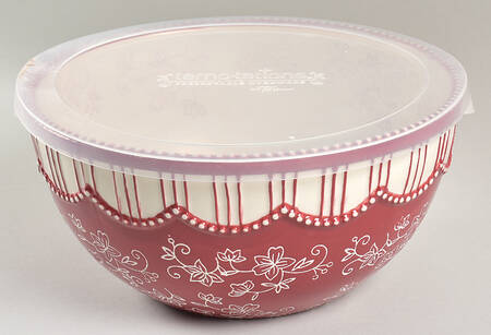 Floral Lace Cranberry 9" Mixing Bowl & Plastic Lid