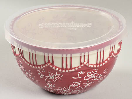 Floral Lace Cranberry 6" Mixing Bowl & Plastic Lid by Temp-Tations