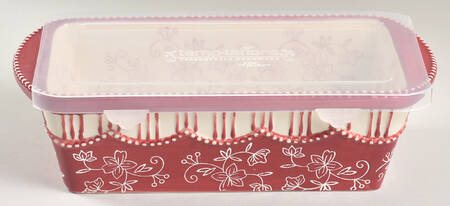 Floral Lace Cranberry Loaf Pan & Plastic Lid by Temp-Tations