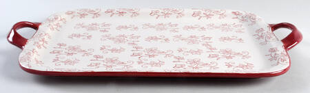 Floral Lace Cranberry 16" Handled Tray by Temp-Tations