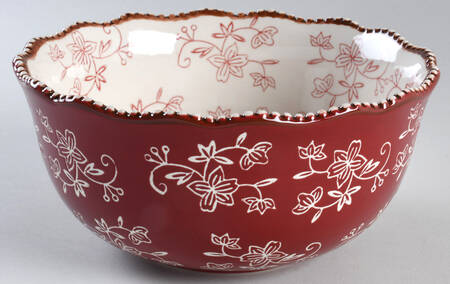 Floral Lace Cranberry 8" Scalloped Bowl