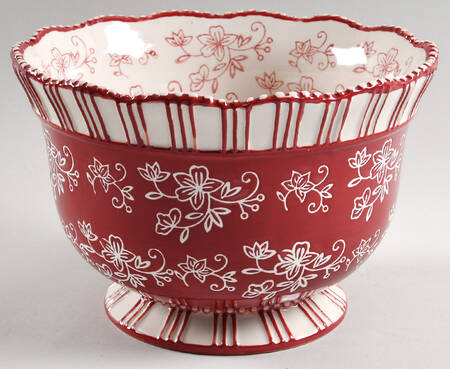 Floral Lace Cranberry 8" Large Pedestal Fruit Bowl