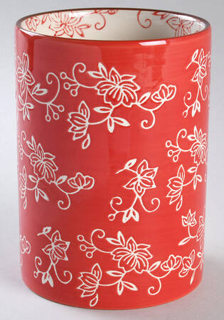 Floral Lace Cranberry Utensil Holder