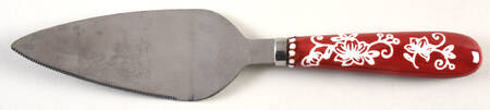 Floral Lace Cranberry Cake Server W/Stainless Blade