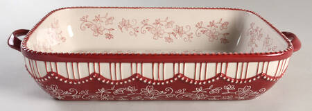 Floral Lace Cranberry 4 Quart Rectangular Casserole No Lid