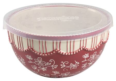 Floral Lace Cranberry 8" Mixing Bowl & Plastic Lid (MB8 & MB8PL)