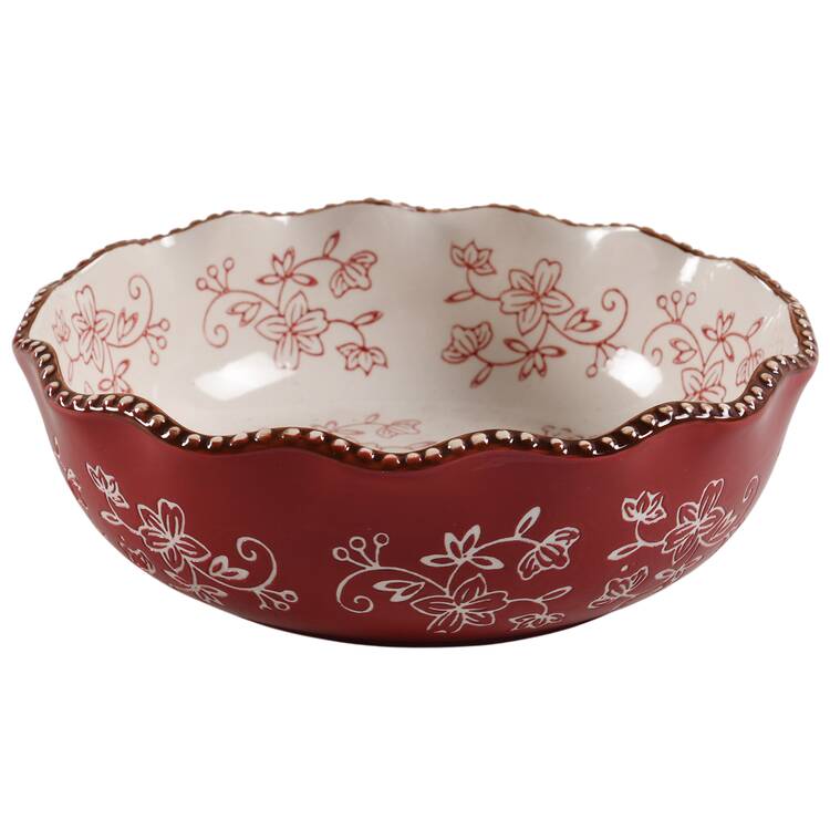 Floral Lace Cranberry Bowl-Ruffled 8"