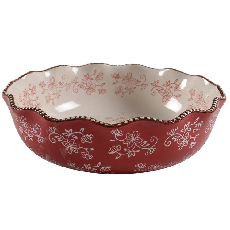 Floral Lace Cranberry 12" Ruffled Bowl