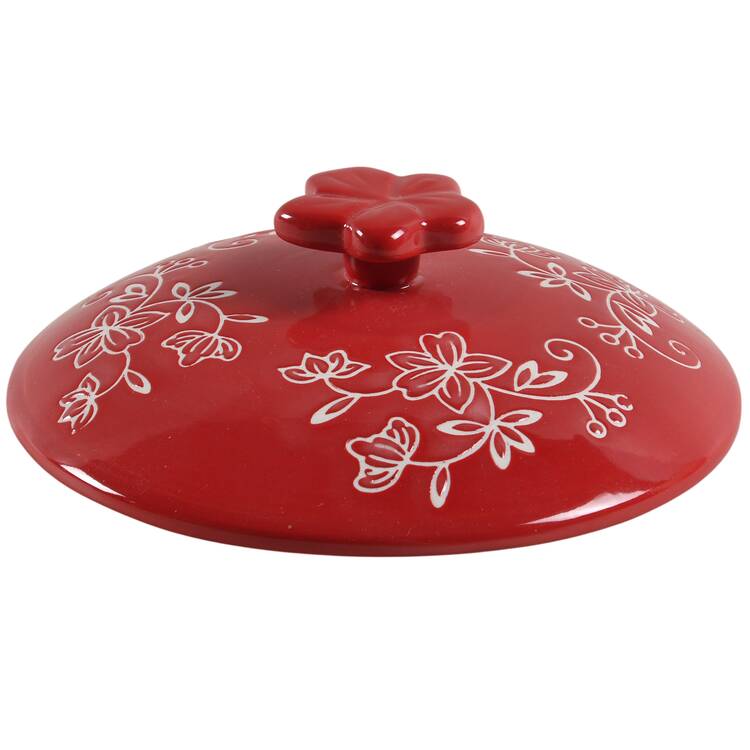 Floral Lace Cranberry Lid for 1 Qt Round Casserole