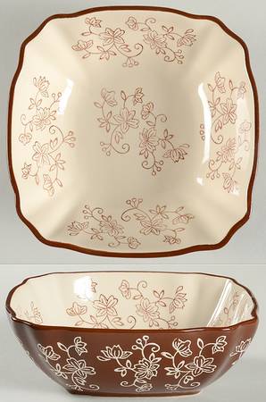 Floral Lace Cranberry Square Soup/Cereal Bowl by Temp-Tations