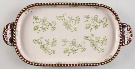 Floral Lace Green 11" Oval Lid-It (Trivet,Tray,Baker Lid)