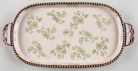 Floral Lace Green 13" Oval Lid-It (Trivet,Tray,Baker Lid)