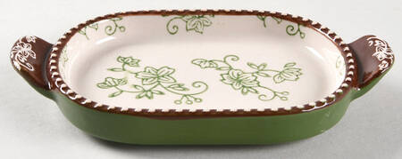 Floral Lace Green 6" Oval Lid-It (Trivet,Tray,Baker Lid)