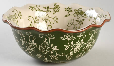 Floral Lace Green 8" Round Fluted Bowl