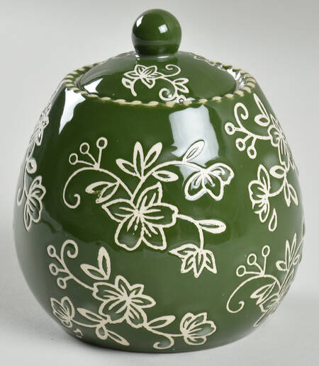 Floral Lace Green Sugar Bowl & Lid