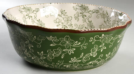 Floral Lace Green 11" Round Serving Bowl
