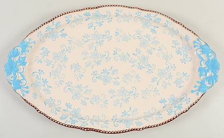 Floral Lace Light Blue 18" Oval Handled Platter