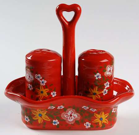 Pasha Red (3 Pc) Salt & Pepper Tray Set
