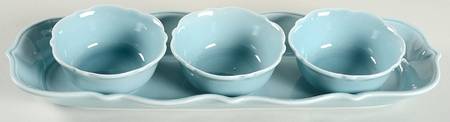 Wellsbridge Aqua Dip Bowl Set-3 Bowls w/Tray