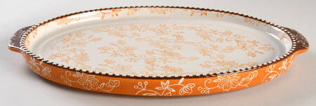 Floral Lace Spice 13" Oval Lid-It (Trivet,Tray,Baker Lid) by Temp-Tations