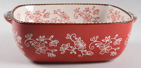 Floral Lace Red 8" Square Baker