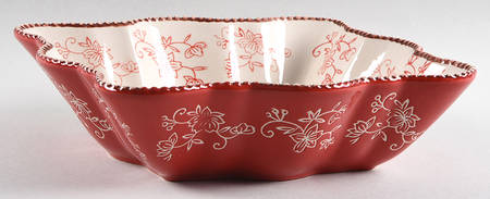 Floral Lace Red 10" Square Scalloped Bowl